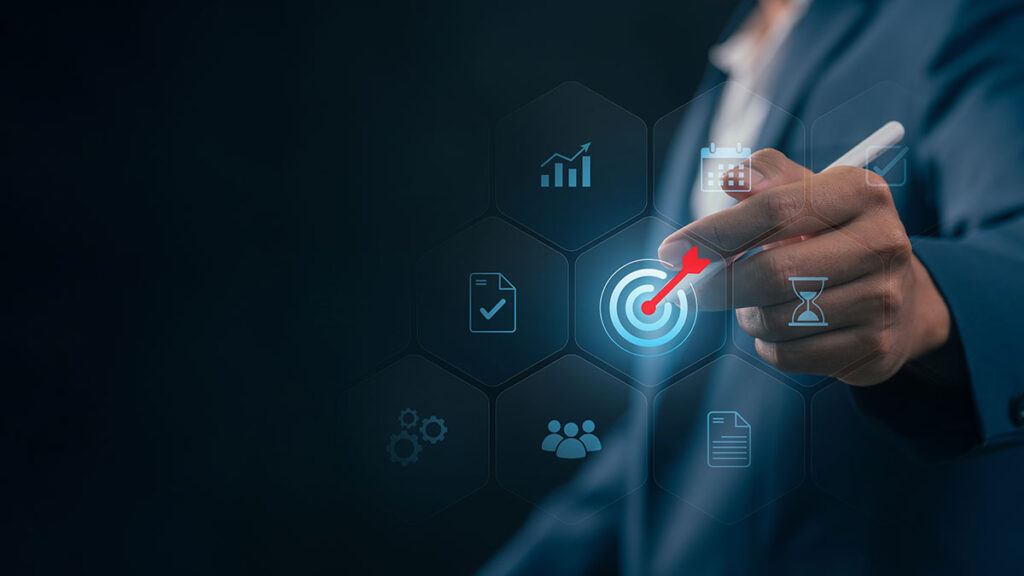 business man pressing target icons